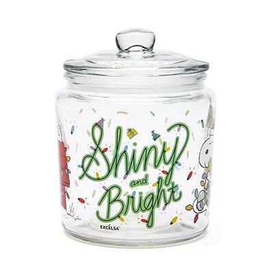 Excelsa Peanuts Shiny & Bright Vorratsdose aus Glas, Behälter mit Deckel, verziert mit Snoopy, transparent, 12,1 x 17 cm, Fassungsvermögen 1 Liter Excelsa Peanuts Shiny & Bright Vorratsdose aus Glas, Behälter mit Deckel, verziert mit Snoopy, transparent, 12,1 x 17 cm, Fassungsvermögen 1 Liter