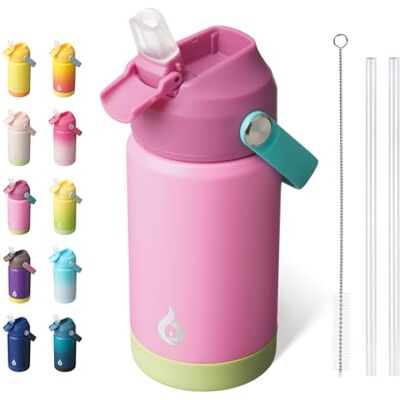 BJPKPK Isolierte Trinkflasche mit Strohhalm-Deckel, 350 ml Thermos Wasserflaschen, Flexgriff & Rutschfester Untersatz, BPA Frei Wasserdicht Edelstahl Metall Becher, Rosenrosa BJPKPK Isolierte Trinkflasche mit Strohhalm-Deckel, 350 ml Thermos Wasserflaschen, Flexgriff & Rutschfester Untersatz, BPA Frei Wasserdicht Edelstahl Metall Becher, Rosenrosa
