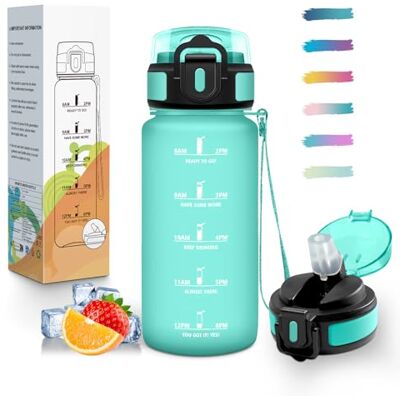 Mulbijeo Trinkflasche 500ML, Auslaufsicher, Wasserflasche Kohlensäure Geeignet, Trinkflasche Kinder BPA-Frei, Wasserflasche mit Strohhalm, Zeitanreiz, Flasche für Joggen, Schule, Büro, Sport Mulbijeo Trinkflasche 500ML, Auslaufsicher, Wasserflasche Kohlensäure Geeignet, Trinkflasche Kinder BPA-Frei, Wasserflasche mit Strohhalm, Zeitanreiz, Flasche für Joggen, Schule, Büro, Sport