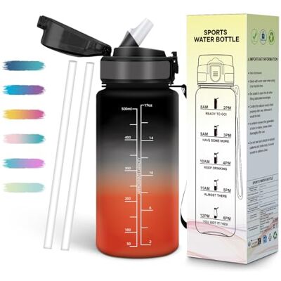 Mulbijeo Trinkflasche, Auslaufsicher, Trinkflasche Kinder 500ML BPA-Frei, Wasserflasche Kohlensäure Geeignet, Wasserflasche mit Strohhalm, Zeitanreiz, Flasche für Joggen, Schule, Büro, Sport Mulbijeo Trinkflasche, Auslaufsicher, Trinkflasche Kinder 500ML BPA-Frei, Wasserflasche Kohlensäure Geeignet, Wasserflasche mit Strohhalm, Zeitanreiz, Flasche für Joggen, Schule, Büro, Sport