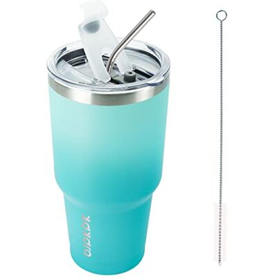 BJPKPK 900 ml Edelstahl-Becher mit Deckel und Strohhalm, doppelwandig vakuumisoliert, isolierter Reise-Kaffeebecher, Minze BJPKPK 900 ml Edelstahl-Becher mit Deckel und Strohhalm, doppelwandig vakuumisoliert, isolierter Reise-Kaffeebecher, Minze