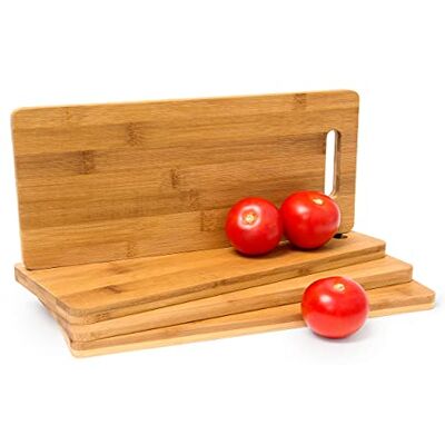 Relaxdays Schneidebrett Bambus mit Griff H x B x T: ca. 1,5 x 35 x 15 cm Küchenbretter im 4er Set auch als Frühstücksbrettchen und Servierbrett aus Holz beidseitig nutzbar messerschonend robust, natur Relaxdays Schneidebrett Bambus mit Griff H x B x T: ca. 1,5 x 35 x 15 cm Küchenbretter im 4er Set auch als Frühstücksbrettchen und Servierbrett aus Holz beidseitig nutzbar messerschonend robust, natur