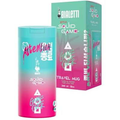 Bialetti Travel Mug Squid Game©, 360ml, Edelstahl, Doppelwandig, Rosa und Blaugrün Bialetti Travel Mug Squid Game©, 360ml, Edelstahl, Doppelwandig, Rosa und Blaugrün