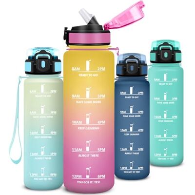 Mujigaga Trinkflasche 1l, Wasserflasche Auslaufsichere, Trinkflasche Sport mit Sichere Verriegelung, Mit Zeitmarkierung und Schnürung, Flasche mit Strohhalm, Water Bottle für Uni, Fitnessstudio, Outdoor Mujigaga Trinkflasche 1l, Wasserflasche Auslaufsichere, Trinkflasche Sport mit Sichere Verriegelung, Mit Zeitmarkierung und Schnürung, Flasche mit Strohhalm, Water Bottle für Uni, Fitnessstudio, Outdoor