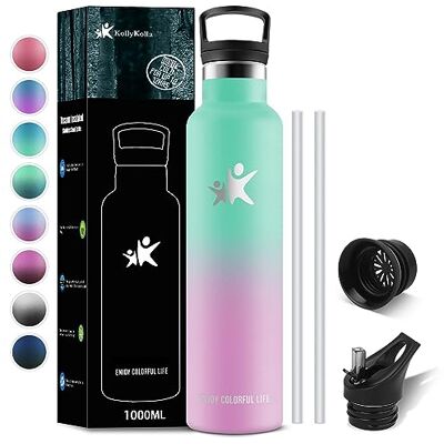 KollyKolla Trinkflasche Edelstahl 1L, Vakuum Thermosflasche, Wasserflasche mit Strohhalm, Auslaufsicher, BPA-Frei Trinkflasche Kohlensäure Geeignet für Erwachsene, Uni, Gym, Sport, Fahrrad, Camping KollyKolla Trinkflasche Edelstahl 1L, Vakuum Thermosflasche, Wasserflasche mit Strohhalm, Auslaufsicher, BPA-Frei Trinkflasche Kohlensäure Geeignet für Erwachsene, Uni, Gym, Sport, Fahrrad, Camping