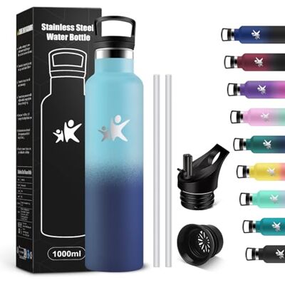 KollyKolla Trinkflasche Edelstahl 1L, Thermoskanne BPA-Frei, Auslaufsichere Isolierflasche Doppelwandig, Kohlensaeure Geeignet, Wasserflasche mit Strohhalm, für Fitness, Schule, Outdoor, Sport KollyKolla Trinkflasche Edelstahl 1L, Thermoskanne BPA-Frei, Auslaufsichere Isolierflasche Doppelwandig, Kohlensaeure Geeignet, Wasserflasche mit Strohhalm, für Fitness, Schule, Outdoor, Sport