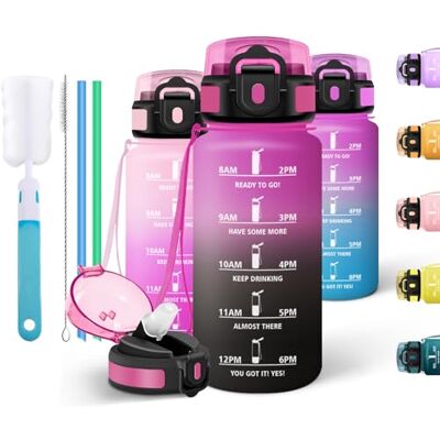 Motswedi Trinkflasche 500ml, Auslaufsicher, Wasserflasche mit Zeitmarkierung, Trinkflasche mit Strohhalm, Flasche Enthält 6 Strohhalme und 1 Strohhalmbürste für Schule, Yoga, Violett & Schwarz Motswedi Trinkflasche 500ml, Auslaufsicher, Wasserflasche mit Zeitmarkierung, Trinkflasche mit Strohhalm, Flasche Enthält 6 Strohhalme und 1 Strohhalmbürste für Schule, Yoga, Violett & Schwarz