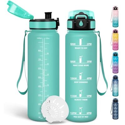 Motswedi Trinkflasche Sport, 1000ml BPA-Frei, Kohlensäure Geeignet, Trinkflasche Fahrrad, Auslaufsicher, Sportflasche, Mit Zeitstempel, Flasche für Yoga, Fahrrad, Fitness Blau&Grün Motswedi Trinkflasche Sport, 1000ml BPA-Frei, Kohlensäure Geeignet, Trinkflasche Fahrrad, Auslaufsicher, Sportflasche, Mit Zeitstempel, Flasche für Yoga, Fahrrad, Fitness Blau&Grün