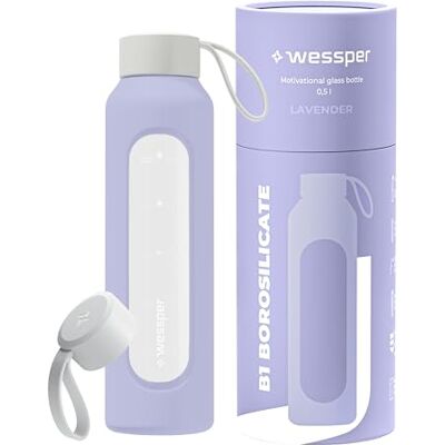Wessper Trinkflasche Glas 500ml, Flasche mit Hydrationsskala Violett Wessper Trinkflasche Glas 500ml, Flasche mit Hydrationsskala Violett