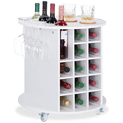 Relaxdays Weinregal auf 360° drehbaren Rollen, 6 Glashalter, Weinaufbewahrung für 17 Flaschen, rund, HxD: 56x54cm, weiß Relaxdays Weinregal auf 360° drehbaren Rollen, 6 Glashalter, Weinaufbewahrung für 17 Flaschen, rund, HxD: 56x54cm, weiß
