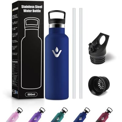 JAPORIA Trinkflasche Edelstahl 500ml, Auslaufsicher Thermosflasche mit Strohhalm, BPA-Frei, Kohlensäure Geeignet, für Schule, Camping JAPORIA Trinkflasche Edelstahl 500ml, Auslaufsicher Thermosflasche mit Strohhalm, BPA-Frei, Kohlensäure Geeignet, für Schule, Camping