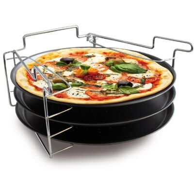 Baumalu 3er Set Pizzableche mit verstellbarem Halter, Durchmesser 30 cm, antihaftbeschichtet, Silber und Schwarz, Höhe 15 cm, ideal für gleichzeitiges Backen Baumalu 3er Set Pizzableche mit verstellbarem Halter, Durchmesser 30 cm, antihaftbeschichtet, Silber und Schwarz, Höhe 15 cm, ideal für gleichzeitiges Backen