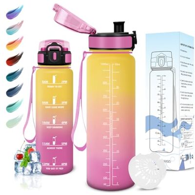 Motswedi Trinkflasche Sport, 1000 ml BPA-Frei, Trinkflasche, Kohlensäure Geeignet, Sport Trinkflasche, Auslaufsicher, Wasserflasche, Flasche für Yoga, Schule, Fahrrad, Kinder, Outdoors, Gelb Rosa Motswedi Trinkflasche Sport, 1000 ml BPA-Frei, Trinkflasche, Kohlensäure Geeignet, Sport Trinkflasche, Auslaufsicher, Wasserflasche, Flasche für Yoga, Schule, Fahrrad, Kinder, Outdoors, Gelb Rosa