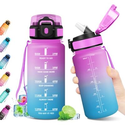 KollyKolla Trinkflasche 500ml, Trinkflasche Kohlensäure Geeignet, BPA-frei, Wasserflasche mit Strohhalm & Zeitmarkierung, Auslaufsicher, Sportflasche für Kinder, Gym, Camping, Wandern, Fahrrad, Yoga, Sport KollyKolla Trinkflasche 500ml, Trinkflasche Kohlensäure Geeignet, BPA-frei, Wasserflasche mit Strohhalm & Zeitmarkierung, Auslaufsicher, Sportflasche für Kinder, Gym, Camping, Wandern, Fahrrad, Yoga, Sport
