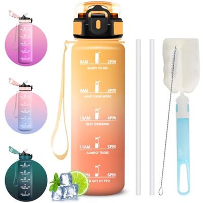 Mujigaga Wasserflasche 1l, Trinkflasche mit Strohhalm, Wasserflasche Auslaufsicher,mit Sichere Verriegelung, Flasche mit Strohbürste und Topfbürste, Leicht zu Reinigen, für Schule, fitnessstudio, Outdoor Mujigaga Wasserflasche 1l, Trinkflasche mit Strohhalm, Wasserflasche Auslaufsicher,mit Sichere Verriegelung, Flasche mit Strohbürste und Topfbürste, Leicht zu Reinigen, für Schule, fitnessstudio, Outdoor