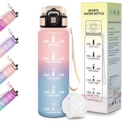Motswedi Trinkflasche, 500ML BPA-Frei, Wasserflasche, Auslaufsicheres Schlossdesign, Gym Flasche, Flasche mit zeitmarkierung, Trinkflasche Kinder Auslaufsicher für Schule, Yoga, Camping Rosa&Himmelblau Motswedi Trinkflasche, 500ML BPA-Frei, Wasserflasche, Auslaufsicheres Schlossdesign, Gym Flasche, Flasche mit zeitmarkierung, Trinkflasche Kinder Auslaufsicher für Schule, Yoga, Camping Rosa&Himmelblau