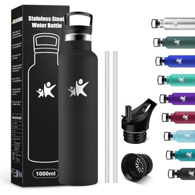 KollyKolla Trinkflasche 1L, Thermosflasche mit Strohhalm, Auslaufsicher Wasserflasche Kohlensäure Geeignet, BPA-frei, Isolierflasche Doppelwandig, Wasserflasche für Reisen, Camping, Sprudel, Büro KollyKolla Trinkflasche 1L, Thermosflasche mit Strohhalm, Auslaufsicher Wasserflasche Kohlensäure Geeignet, BPA-frei, Isolierflasche Doppelwandig, Wasserflasche für Reisen, Camping, Sprudel, Büro