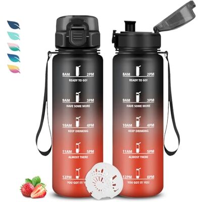 Grsta Trinkflasche 1l, Trinkflasche 1l Kohlensäure Geeignet, Wasserflasche Auslaufsicher, Wasserflasche mit Zeitmarkierung und Filter, Leicht zu Reinigen, Flasche Sport für Schule, Büro, Outdoor Grsta Trinkflasche 1l, Trinkflasche 1l Kohlensäure Geeignet, Wasserflasche Auslaufsicher, Wasserflasche mit Zeitmarkierung und Filter, Leicht zu Reinigen, Flasche Sport für Schule, Büro, Outdoor