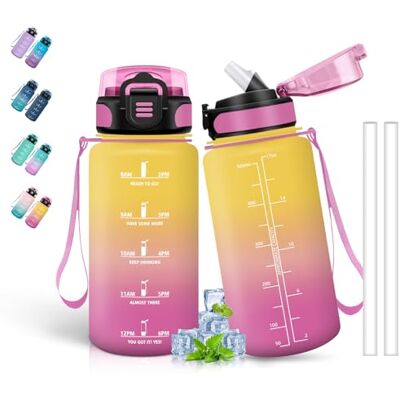 Grsta Trinkflasche Kinder, 500ml Trinkflasche, Wasserflasche mit Strohhalm, Kann mit Dir Tragen, Wasserflasche Auslaufsicher, Flasche Mädchen, mit Zeitmarkierung, für Schule, Running, Camping, Gelb-Rosa Grsta Trinkflasche Kinder, 500ml Trinkflasche, Wasserflasche mit Strohhalm, Kann mit Dir Tragen, Wasserflasche Auslaufsicher, Flasche Mädchen, mit Zeitmarkierung, für Schule, Running, Camping, Gelb-Rosa