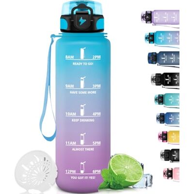 Grsta Trinkflasche 1L, Trinkflasche Sport mit Filter, Wasserflasche Auslaufsicher mit Motivierendem Slogan, Flasche mit Uhrzeit, Kann mit Dir Tragen, für Fahrrad, Gym, Camping, Outdoor, Blau-Lila Grsta Trinkflasche 1L, Trinkflasche Sport mit Filter, Wasserflasche Auslaufsicher mit Motivierendem Slogan, Flasche mit Uhrzeit, Kann mit Dir Tragen, für Fahrrad, Gym, Camping, Outdoor, Blau-Lila