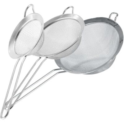 FACKELMANN Sieb-Set aus Edelstahl – 3-teiliges Küchensieb Set mit feinem Netz, Teesieb und Passiersieb, rostfrei und spülmaschinengeeignet FACKELMANN Sieb-Set aus Edelstahl – 3-teiliges Küchensieb Set mit feinem Netz, Teesieb und Passiersieb, rostfrei und spülmaschinengeeignet