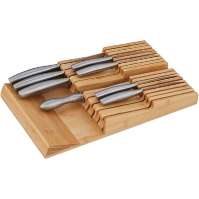 Relaxdays Messerhalter Schublade, für 9 Messer & Wetzstahl, Bambus Messerblock liegend, HxBxT: 5,5 x 13 x 40 cm, natur Relaxdays Messerhalter Schublade, für 9 Messer & Wetzstahl, Bambus Messerblock liegend, HxBxT: 5,5 x 13 x 40 cm, natur