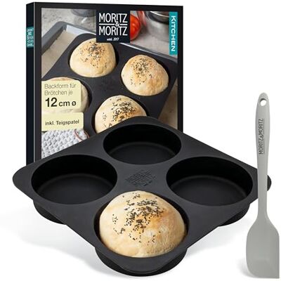 Moritz & Moritz Burger Buns Backform Silikon Rund 12cm Ø Für Brot, Burger Buns und XXL Muffins – inkl. Teigschaber Moritz & Moritz Burger Buns Backform Silikon Rund 12cm Ø Für Brot, Burger Buns und XXL Muffins – inkl. Teigschaber