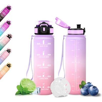 Mujigaga Trinkflasche 500ml, Trinkflasche Auslaufsicher, Wasserflasche mit Zeitmarkierung, Sichere Verriegelung, Flasche mit Uhrzeit, Leicht zu Reinigen, für Schule, Büro, Outdoor, Camping, Running Mujigaga Trinkflasche 500ml, Trinkflasche Auslaufsicher, Wasserflasche mit Zeitmarkierung, Sichere Verriegelung, Flasche mit Uhrzeit, Leicht zu Reinigen, für Schule, Büro, Outdoor, Camping, Running