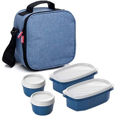 TATAY Kühltasche Klein Urban Food Casual 3L 4 Behälter: 2x0,5L + 2x0,2L Wasserdicht Dreifach-Isolierung Halbsteifes Gehäuse Innentasche 22,5x10x22 cm, Denim Blau TATAY Kühltasche Klein Urban Food Casual 3L 4 Behälter: 2x0,5L + 2x0,2L Wasserdicht Dreifach-Isolierung Halbsteifes Gehäuse Innentasche 22,5x10x22 cm, Denim Blau