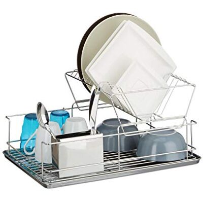 Relaxdays Abtropfgestell, Mit Besteckhalter, Abtropfgitter, Abtropfschale Edelstahl, Robust, HBT: ca. 23,5 x 48 x 32 cm, silber Relaxdays Abtropfgestell, Mit Besteckhalter, Abtropfgitter, Abtropfschale Edelstahl, Robust, HBT: ca. 23,5 x 48 x 32 cm, silber