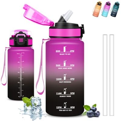Grsta Trinkflasche Kinder, Trinkflasche 500ml, Wasserflasche mit Strohhalm, Auslaufsicher, Wasserflasche mit Zeitmarkierung, Kann mit dir Tragen, Mit Sicherheitsverschluss, Flasche für Büro, Camping, Schule Grsta Trinkflasche Kinder, Trinkflasche 500ml, Wasserflasche mit Strohhalm, Auslaufsicher, Wasserflasche mit Zeitmarkierung, Kann mit dir Tragen, Mit Sicherheitsverschluss, Flasche für Büro, Camping, Schule