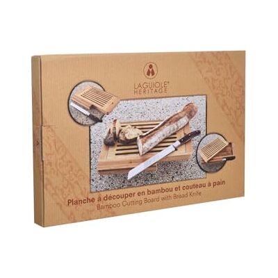 LAGUIOLE Heritage Bambus Schneidebrett mit Brotmesser – Premium Set aus Edelstahl & Bambus – Integrierter Krümelfang – Perfekt für Brot, Baguette & Gebäck, Braun LAGUIOLE Heritage Bambus Schneidebrett mit Brotmesser – Premium Set aus Edelstahl & Bambus – Integrierter Krümelfang – Perfekt für Brot, Baguette & Gebäck, Braun