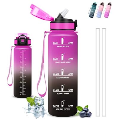 Grsta Trinkflasche 1l, Trinkflasche Sport, Wasserflasche mit Strohhalm, Auslaufsicher, Wasserflasche Kohlensäure Geeignet, Leicht zu Reinigen, Flasche Motivation, Flasche für Fitness, Yoga, Wandern Grsta Trinkflasche 1l, Trinkflasche Sport, Wasserflasche mit Strohhalm, Auslaufsicher, Wasserflasche Kohlensäure Geeignet, Leicht zu Reinigen, Flasche Motivation, Flasche für Fitness, Yoga, Wandern