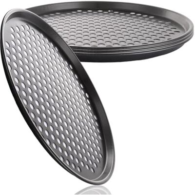 ASelected 4 Stück runde, gelochtes, antihaftbeschichtetes Spülmaschinenfestes Ofenblech für Pizzaofen (31 CM), Schwarz ASelected 4 Stück runde, gelochtes, antihaftbeschichtetes Spülmaschinenfestes Ofenblech für Pizzaofen (31 CM), Schwarz