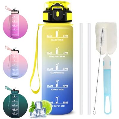 Mujigaga Trinkflasche Sport 1l, Trinkflasche mit Strohhalm, Wasserflasche Auslaufsicher,mit Sichere Verriegelung, Wasserflasche mit Strohbürste und Topfbürste, Flasche für Schule, fitnessstudio, Outdoor Mujigaga Trinkflasche Sport 1l, Trinkflasche mit Strohhalm, Wasserflasche Auslaufsicher,mit Sichere Verriegelung, Wasserflasche mit Strohbürste und Topfbürste, Flasche für Schule, fitnessstudio, Outdoor