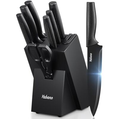 Yabano Messerblock Set, 8-teilig Küchenmesserset mit eingebautem Messerschärfer, Scharfe Edelstahl Küchenmesser mit Block, Rostfrei & Spülmaschinengeeignet, Ergonomischer Griff Yabano Messerblock Set, 8-teilig Küchenmesserset mit eingebautem Messerschärfer, Scharfe Edelstahl Küchenmesser mit Block, Rostfrei & Spülmaschinengeeignet, Ergonomischer Griff