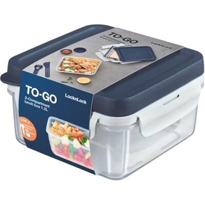 LocknLock TO GO Lunchbox mit Fächern 1,2L, Bento Box Erwachsene mit Sandwicheinsatz, Toppingtray, Messer, Gabel & Saucenbecher, Meal Prep Box, Spülmaschinen- & mikrowellengeeignet LocknLock TO GO Lunchbox mit Fächern 1,2L, Bento Box Erwachsene mit Sandwicheinsatz, Toppingtray, Messer, Gabel & Saucenbecher, Meal Prep Box, Spülmaschinen- & mikrowellengeeignet