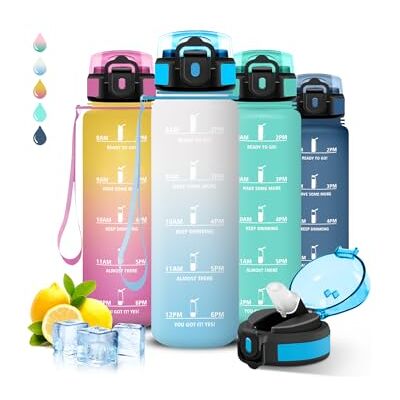 Grsta Trinkflasche 1l, Trinkflasche Sport, Wasserflasche mit Strohhalm, Auslaufsicher, Flasche Kohlensäure Geeignet, Leicht zu Reinigen, Flasche Motivation, Wasserflasche für Camping, Läuft, Yoga Grsta Trinkflasche 1l, Trinkflasche Sport, Wasserflasche mit Strohhalm, Auslaufsicher, Flasche Kohlensäure Geeignet, Leicht zu Reinigen, Flasche Motivation, Wasserflasche für Camping, Läuft, Yoga