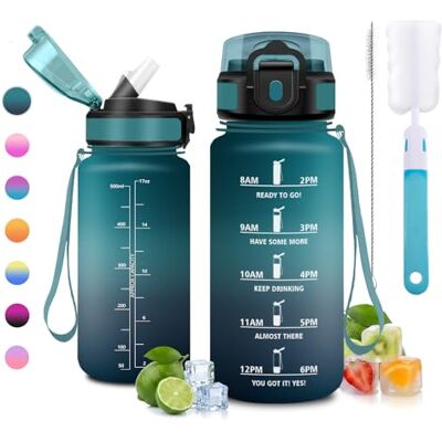 JAPORIA Trinkflasche 500ml, Auslaufsicher, BPA-Frei und Geruchsneutral, Trinkflasche mit Strohhalm, Flasche mit Zeitmarkierung, Wasserflasche für Büro, Camping, Schule JAPORIA Trinkflasche 500ml, Auslaufsicher, BPA-Frei und Geruchsneutral, Trinkflasche mit Strohhalm, Flasche mit Zeitmarkierung, Wasserflasche für Büro, Camping, Schule