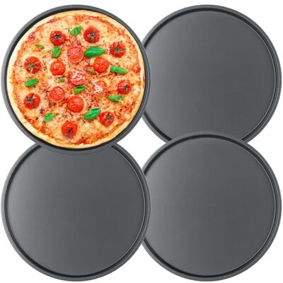 Cozary Pizzablech 4er Set, 26cm Rund Pizzaform, Edelstahl Pizza Backblech mit Antihaftbeschichtung für Pizza Fleisch und Snacks Cozary Pizzablech 4er Set, 26cm Rund Pizzaform, Edelstahl Pizza Backblech mit Antihaftbeschichtung für Pizza Fleisch und Snacks