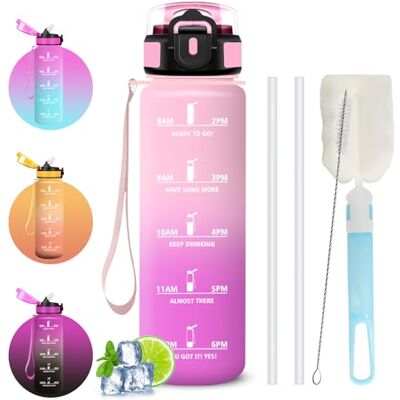 Mujigaga Trinkflasche 1 liter, Trinkflasche Fitnessstudio, Wasserflasche Auslaufsicher,mit Sichere Verriegelung, Wasserflasche mit Strohbürste und Topfbürste, Leicht zu Reinigen, für fitnessstudio, Outdoor Mujigaga Trinkflasche 1 liter, Trinkflasche Fitnessstudio, Wasserflasche Auslaufsicher,mit Sichere Verriegelung, Wasserflasche mit Strohbürste und Topfbürste, Leicht zu Reinigen, für fitnessstudio, Outdoor