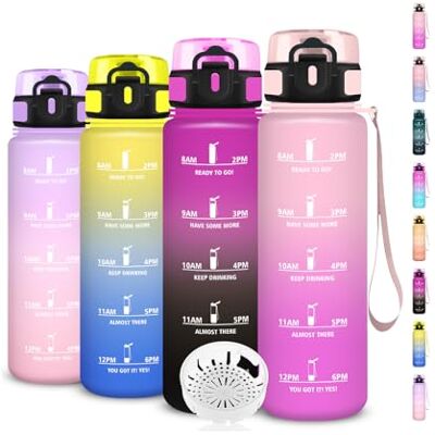 Grsta Trinkflasche 1l, Wasserflasche Sport, Trinkflasche Kohlensäure Geeignet, Wasserflasche Auslaufsicher, mit Zeitmarkierung, Leicht zu Reinigen, Flasche Erwachsene für Fahhrad, Schule, Büro, Running Grsta Trinkflasche 1l, Wasserflasche Sport, Trinkflasche Kohlensäure Geeignet, Wasserflasche Auslaufsicher, mit Zeitmarkierung, Leicht zu Reinigen, Flasche Erwachsene für Fahhrad, Schule, Büro, Running