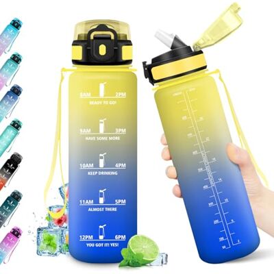 KollyKolla Trinkflasche 1L, Sport Wasserflasche BPA-frei, Auslaufsicher, Trinkflasche mit Strohhalm & Zeitmarkierung, Ideal für Gym, Yoga, Camping, Fahrrad, Schule, Büro, Erwachsene, Kohlensäure geeignet KollyKolla Trinkflasche 1L, Sport Wasserflasche BPA-frei, Auslaufsicher, Trinkflasche mit Strohhalm & Zeitmarkierung, Ideal für Gym, Yoga, Camping, Fahrrad, Schule, Büro, Erwachsene, Kohlensäure geeignet