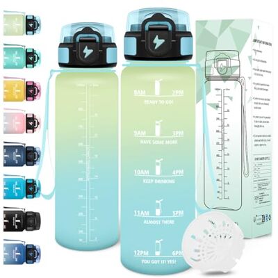 Motswedi Trinkflasche Sport, 1000ml BPA-Frei, Trinkflasche Kohlensäure Geeignet, Auslaufsicher, Wasserflasche, Mit Zeitstempel, Flasche, Sportflasche, für Yoga, Fahrrad, Fitness, Offwhite Hellblau Motswedi Trinkflasche Sport, 1000ml BPA-Frei, Trinkflasche Kohlensäure Geeignet, Auslaufsicher, Wasserflasche, Mit Zeitstempel, Flasche, Sportflasche, für Yoga, Fahrrad, Fitness, Offwhite Hellblau