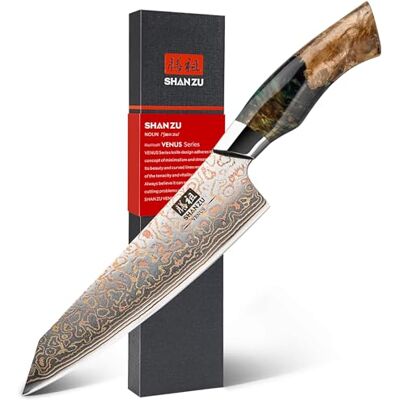 SHAN ZU Damastmesser aus Kupfer Kochmesser Handgeschmiedetes Japanisches Messer, 33 Schichten Damaststahl & Kupfer Profi Damast Küchenmesser 20CM VENUS Series SHAN ZU Damastmesser aus Kupfer Kochmesser Handgeschmiedetes Japanisches Messer, 33 Schichten Damaststahl & Kupfer Profi Damast Küchenmesser 20CM VENUS Series