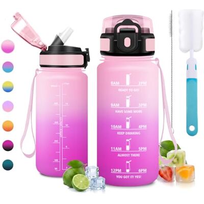 JAPORIA Trinkflasche 500ml mit Strohhalm, Wasserflasche mit Zeitmarkierung, Auslaufsicher, BPA-Frei, Trinkflasche Kohlensäure Geeignet, Flasche für Camping, Wandern und Schule JAPORIA Trinkflasche 500ml mit Strohhalm, Wasserflasche mit Zeitmarkierung, Auslaufsicher, BPA-Frei, Trinkflasche Kohlensäure Geeignet, Flasche für Camping, Wandern und Schule