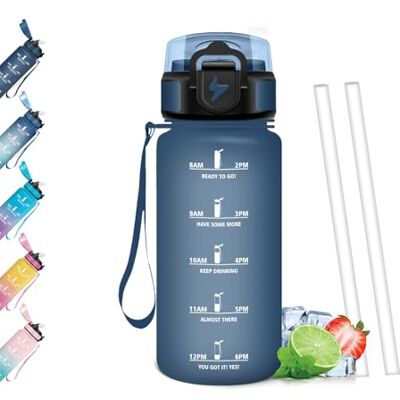 Mulbijeo Trinkflasche, Zeitanreiz, Trinkflasche Kinder 500ML BPA-Frei, Wasserflasche Kohlensäure Geeignet, Wasserflasche mit Strohhalm, Auslaufsicher, Flasche für Joggen, Schule, Büro, Reiten Mulbijeo Trinkflasche, Zeitanreiz, Trinkflasche Kinder 500ML BPA-Frei, Wasserflasche Kohlensäure Geeignet, Wasserflasche mit Strohhalm, Auslaufsicher, Flasche für Joggen, Schule, Büro, Reiten