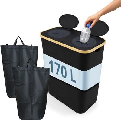 Relaxdays Pfandflaschen Sammelbehälter, 170 L, bis 100 Flaschen, 2 Beutel, Flaschensammler für Glas & Plastik, schwarz Relaxdays Pfandflaschen Sammelbehälter, 170 L, bis 100 Flaschen, 2 Beutel, Flaschensammler für Glas & Plastik, schwarz