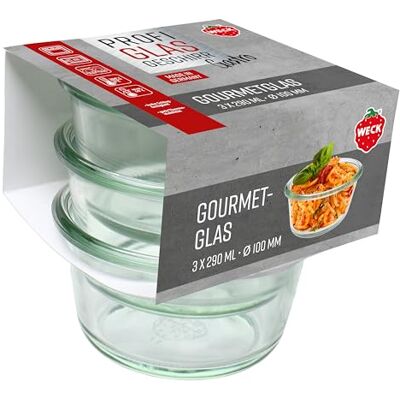 Weck 3er Set Gastropack 290 ml Gourmetgläser (perfekte Kreationen, Backofengeeignet, Spülmaschinengeeignet, Stabilität, Delikatessengläser, ohne Deckel) 76124, Klar Weck 3er Set Gastropack 290 ml Gourmetgläser (perfekte Kreationen, Backofengeeignet, Spülmaschinengeeignet, Stabilität, Delikatessengläser, ohne Deckel) 76124, Klar