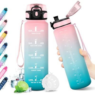 JAPORIA Trinkflasche 1L, Sport Wasserflasche Motivierende mit Zeitmarkierung, Trinkflasche Auslaufsicher, für Fitness, Camping, Fahhrad, Outdoor, Erwachsene JAPORIA Trinkflasche 1L, Sport Wasserflasche Motivierende mit Zeitmarkierung, Trinkflasche Auslaufsicher, für Fitness, Camping, Fahhrad, Outdoor, Erwachsene